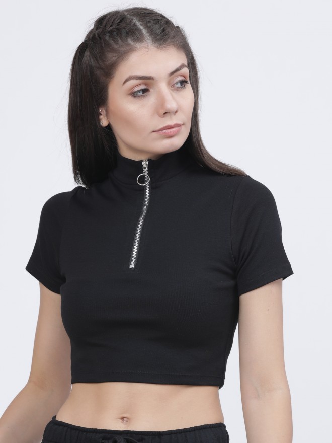 Buy Tokyo Talkies Black High Neck Short Sleeve Top for Women